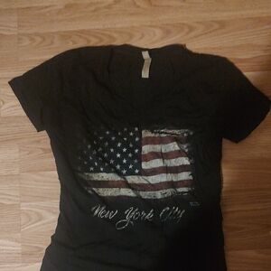 Black New York City T-Shirt with American Flag